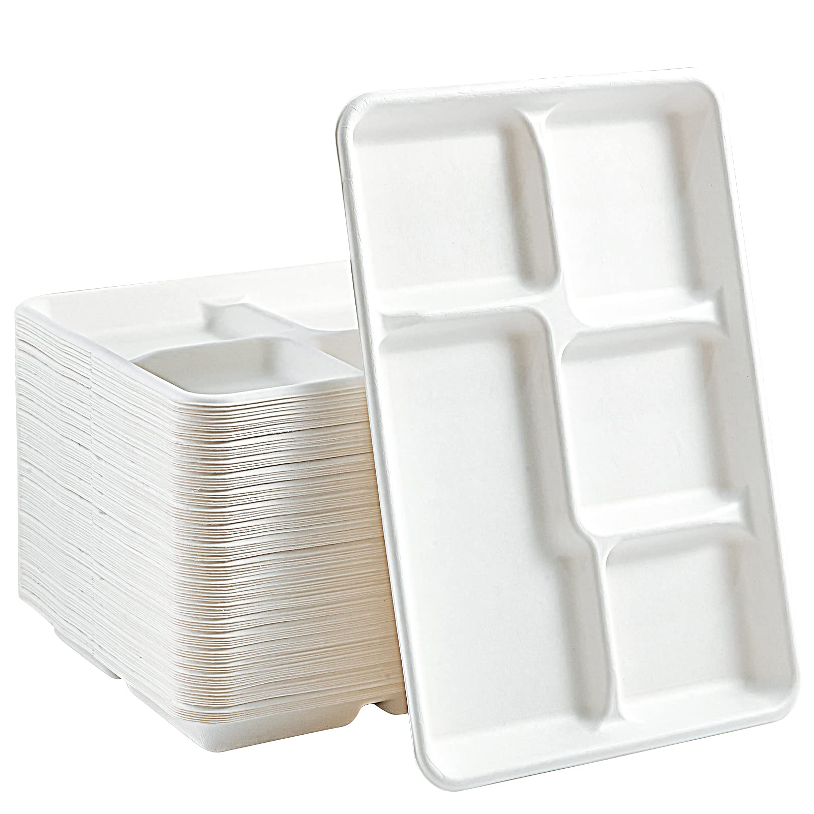 5 Compartment Disposable Plates White Large 10 x 8