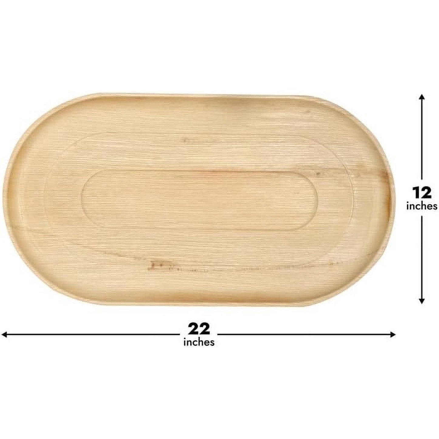 Extra Large 22" x 12" Oval Disposable Palm Leaf Wooden Platter Tray