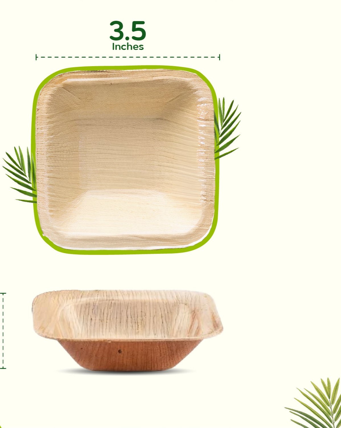 3.5" (9cm) Square Palm Leaf Bowls - Canape Dips - Eco Leaf Products