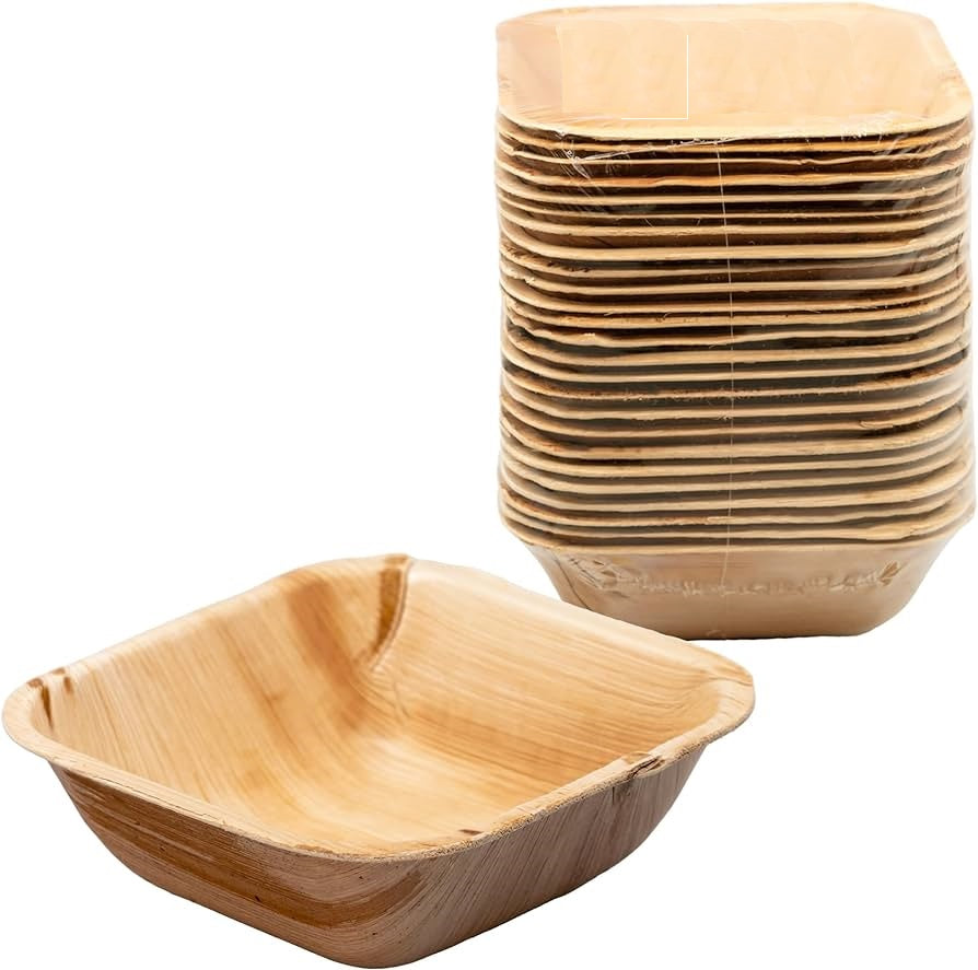 5" (12cm) Square Disposable Palm Leaf Dessert Bowls - Eco Leaf Products