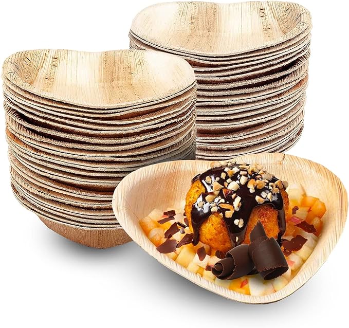 Wooden Disposable Plates Heart Shape Bowl Eco Leaf Products