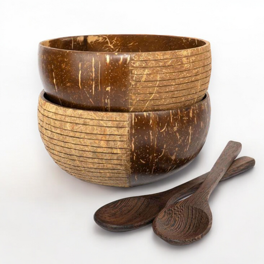 Jumbo Patterned Coconut Bowls & Spoons - Reusable