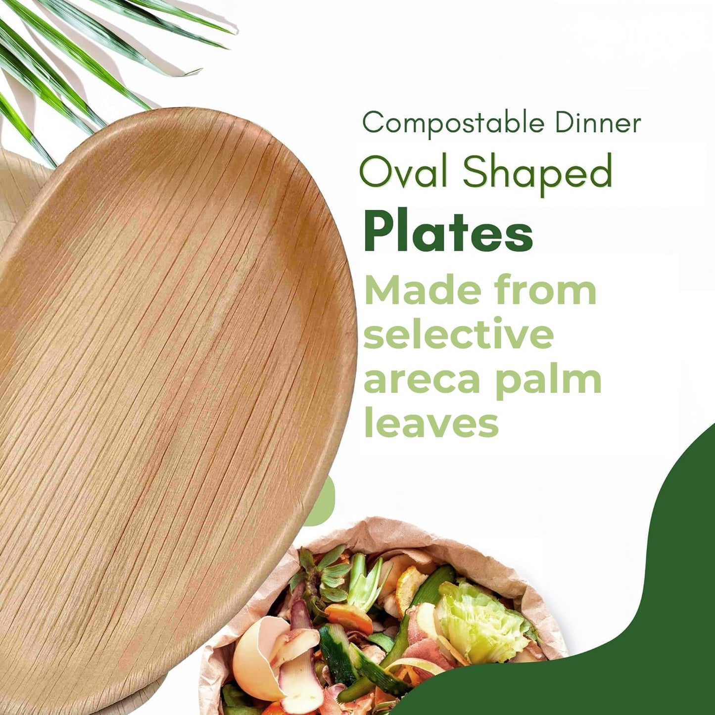 Large Oval Disposable 10" (25cm) Bamboo Palm Leaf Plates