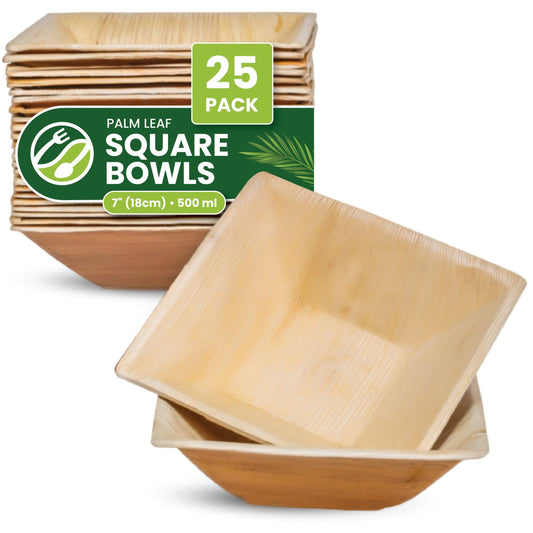 7" (18cm) Square Palm Leaf Compostable Bowls