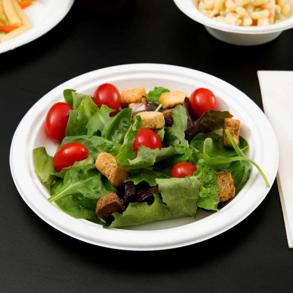 18cm (7") Disposable Strong Round Bagasse Plate - Eco Leaf Products