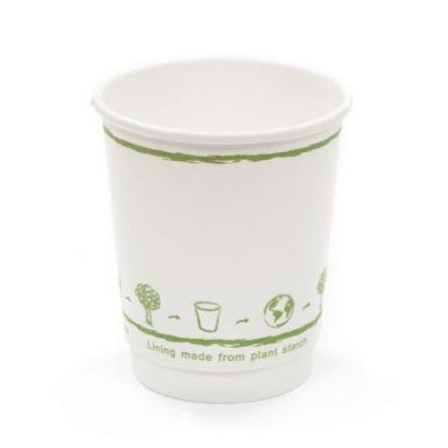 Compostable 8oz Medium Paper Cups - Disposable White Double Wall - Eco Leaf Products