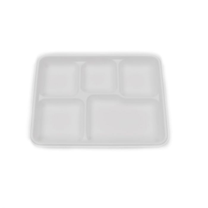 5 Compartment Disposable Plates White Large 10 x 8